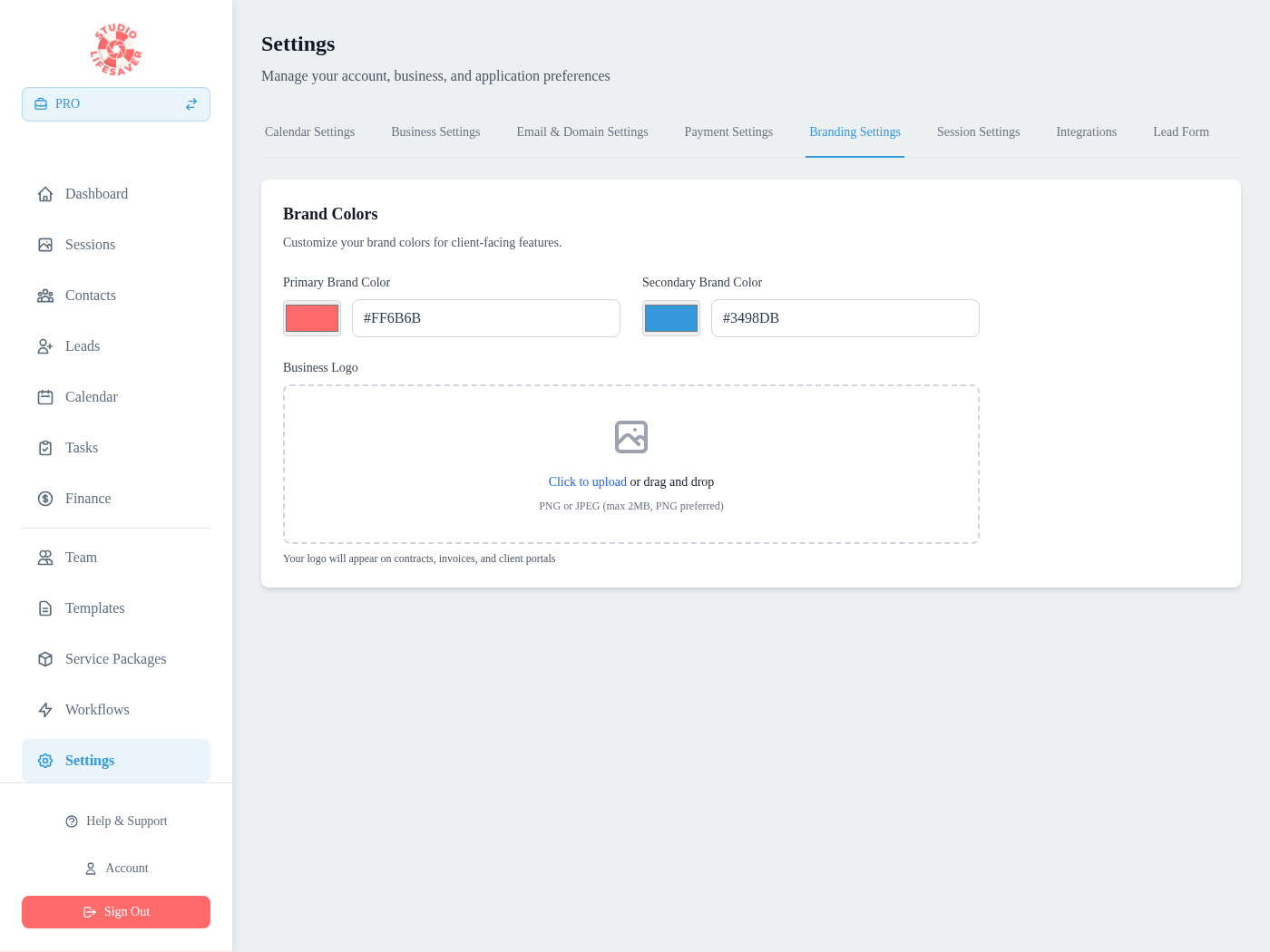 Brand customization settings with custom URLs, brand colors, and white-label options
